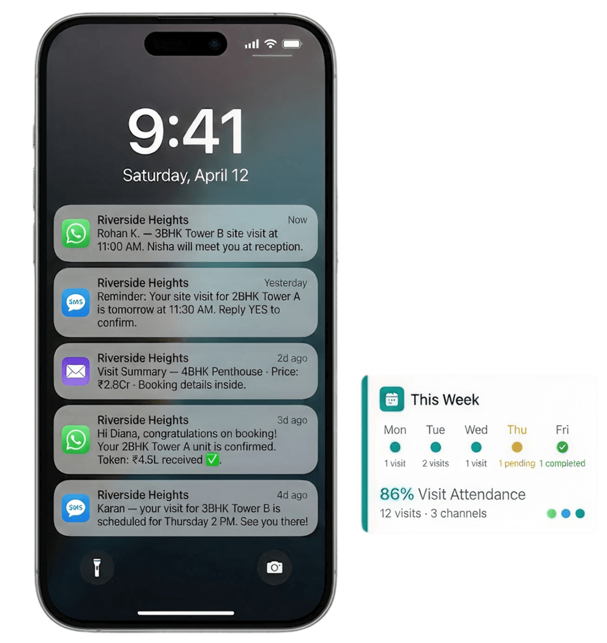 Site Visit Reminders & Follow-ups — phone mockup